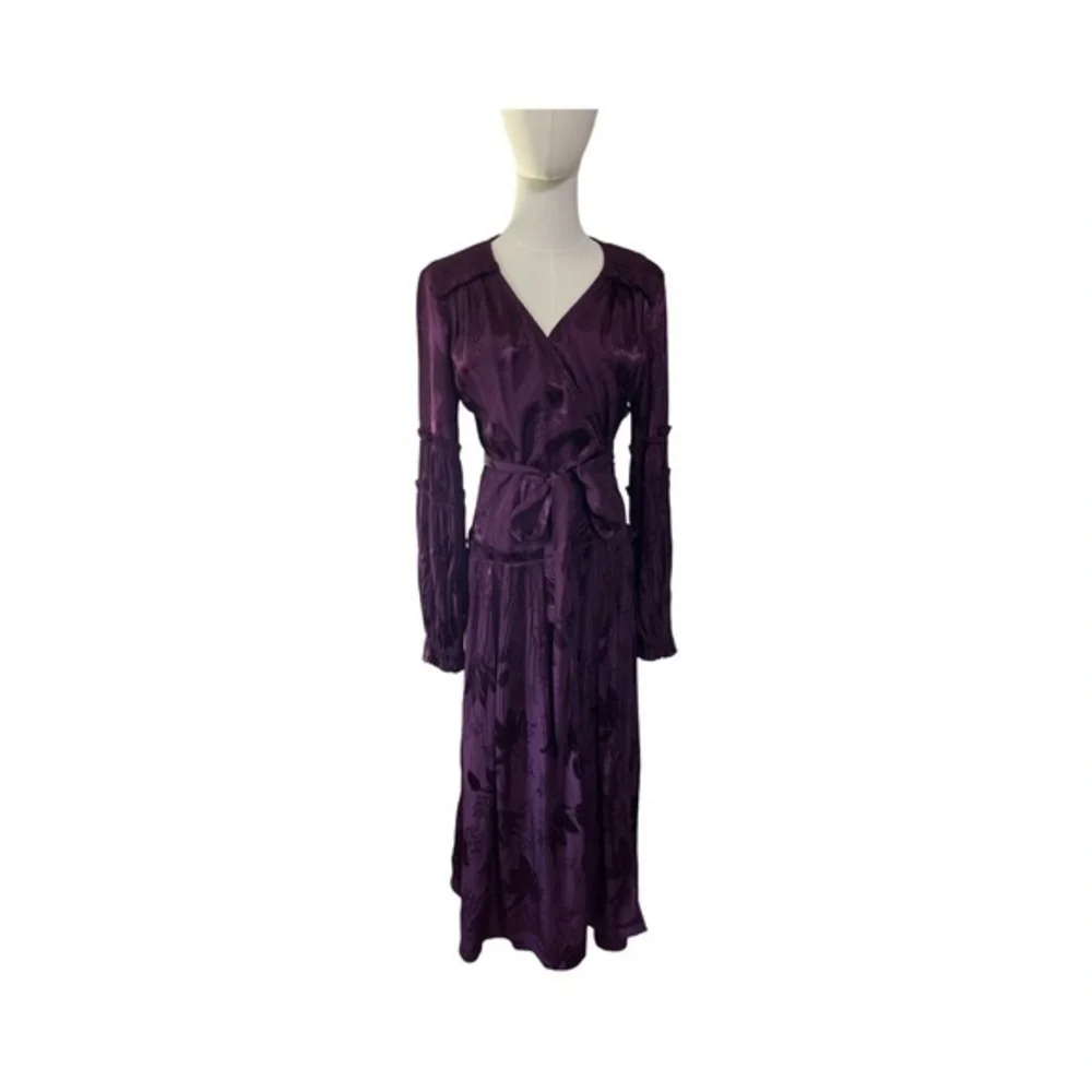 NWT Anthropologie Wrap Dress Eggplant Purple Color Women’s Sizes Med And Small - Picture 2 of 11